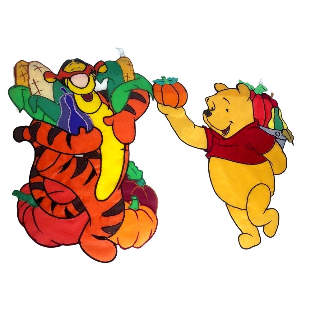 Vintage Disney Winnie The Pooh Tigger Halloween Fall Flag Pennant Set of 2